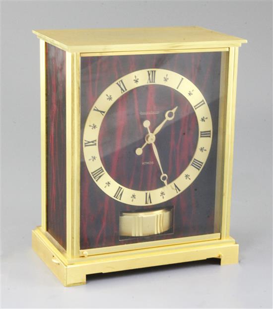 A Jaeger Le Coultre Embassy Red Atmos mantel clock, c.1969, height 8.5in.